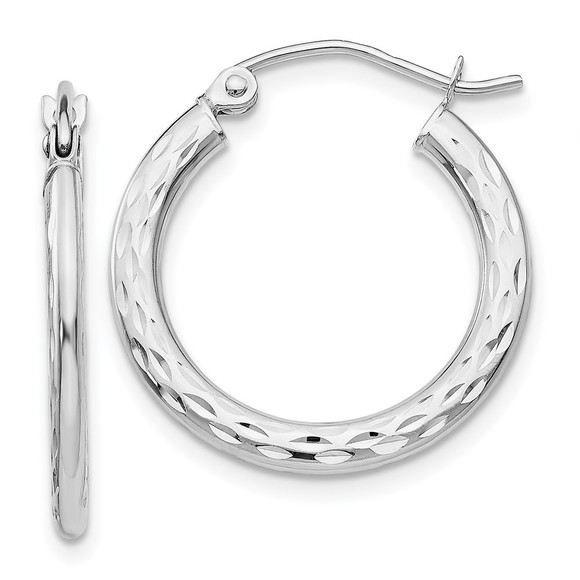 14K White Gold Diamond-cut 2.5x20mm Hollow Hoop Earrings 21...